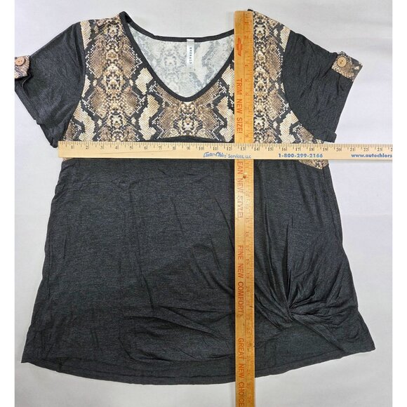 Womens Top Large Snake Skin Block Button Sleeve Detail Side Knot Hem New - Picture 7 of 9